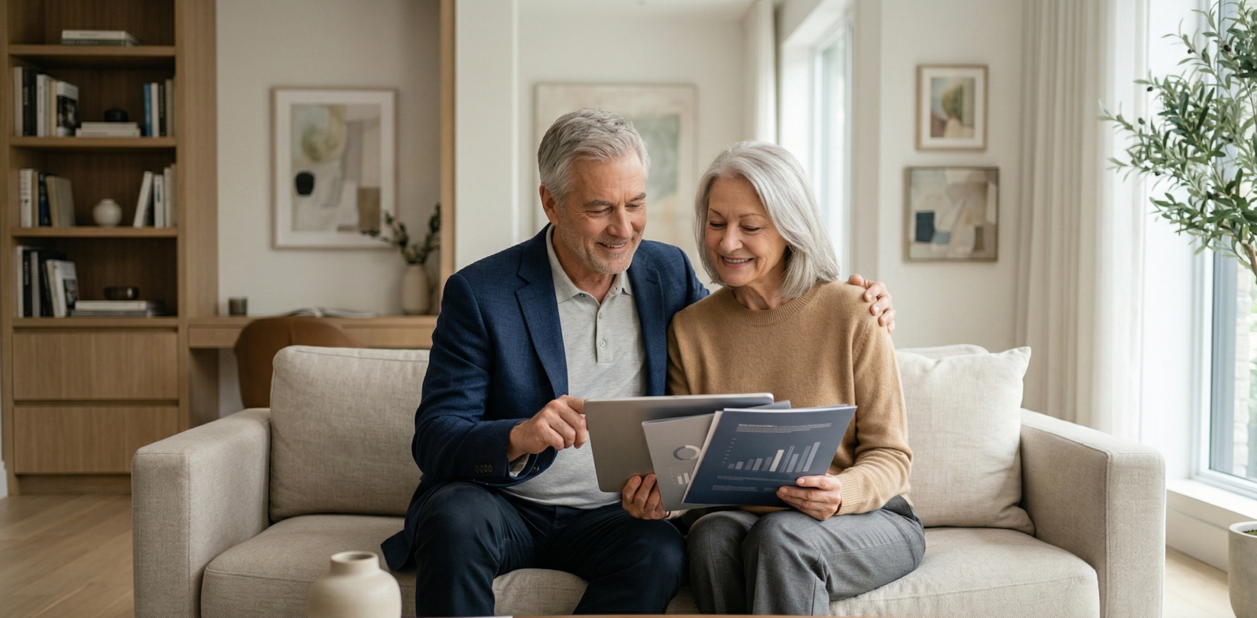 Un couple consulte ses documents financiers ensemble.